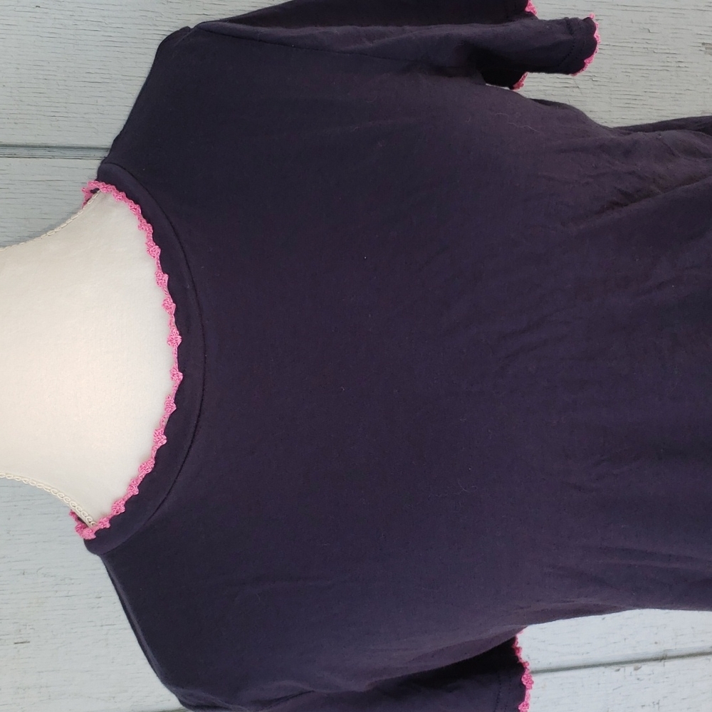 Pink Crochet Edge. Blue Tee Pink Accent. Knit - Picture 8 of 8